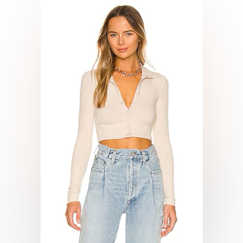 Cropped Button Down Turtleneck in Limestone - image 3